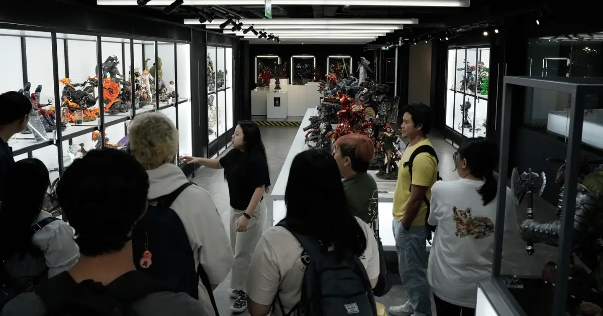 3dsense Media School students on a visit to XM Studios, guided by one of the staff members.