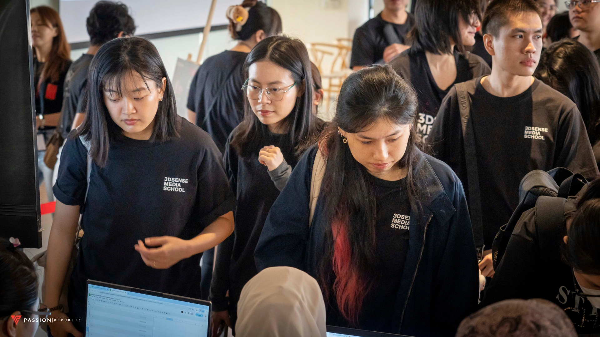 3dsense students participating in Passion Republic's Passion Connect industry event, interacting with professionals and learning about studio collaboration.