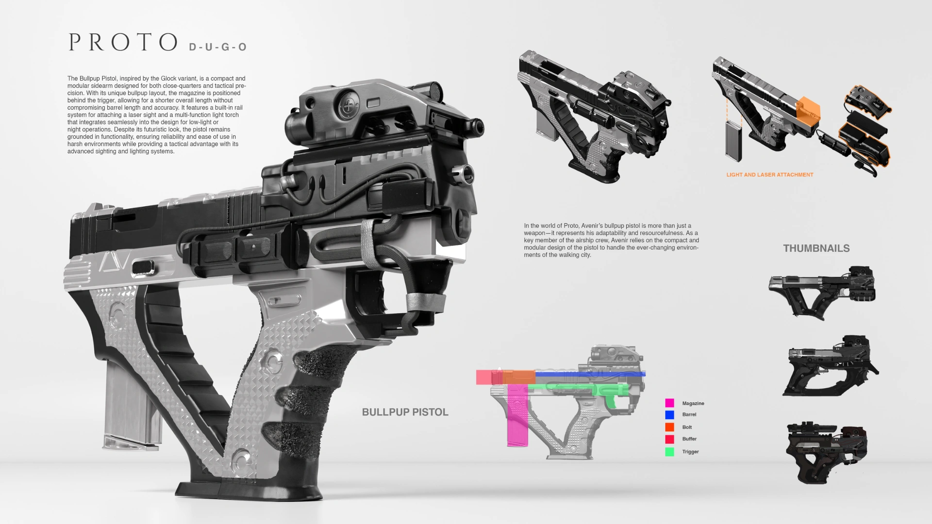 Choomcherd Bond Firearm Concept Art Drawing Art Work for 3dsense Media School Assignment