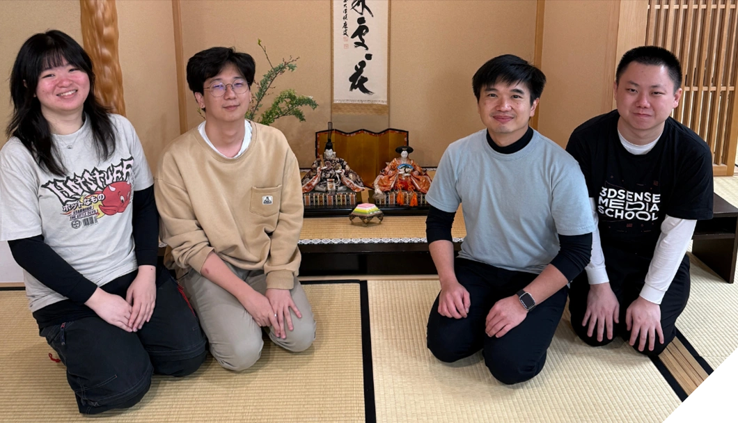 3dsense lecturer and students at Nerikiri Matcha as part of the Artist Residency Program's Cultural Experience.