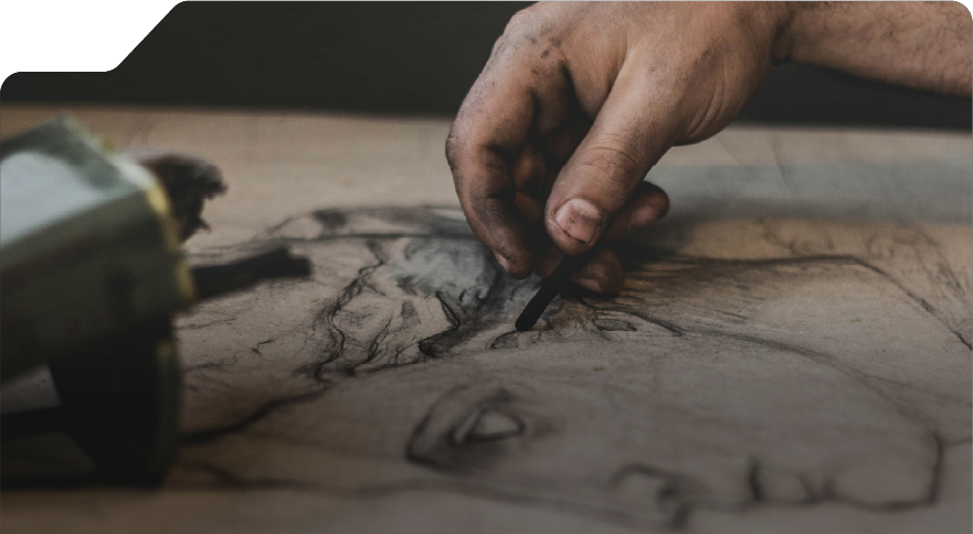 close up of traditional figure drawing with charcoal 