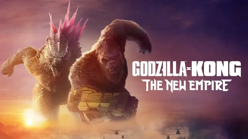 A face-off between Godzilla and Kong, illuminated by lights and explosions, from 