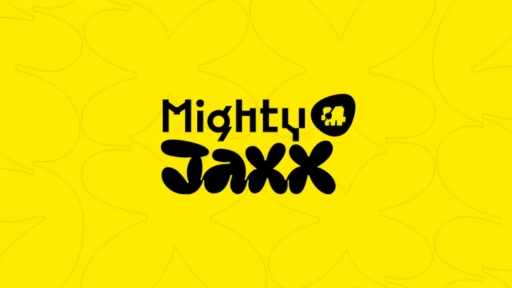 Mighty Jaxx logo, featuring a past student's contribution as a 3D artist at the company.