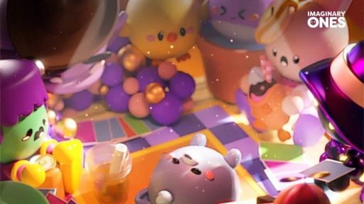 A video still from Imaginary Ones featuring fully animated 3D characters in a Candy Land setting.