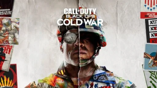 The image features a soldier silhouette with various graphics and iconic propaganda, promoting Call of Duty: Cold War.