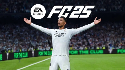 FIFA 25 poster featuring Jude Bellingham in an action-packed football pose with a dynamic background.