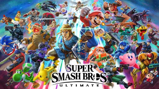 A  lineup of iconic video game characters from Super Smash Bros. Ultimate, showcasing fighting styles and personalities.