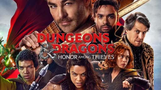 Dungeons & Dragons poster showcasing a past student's contribution as a 3D artist, featuring the main characters. 