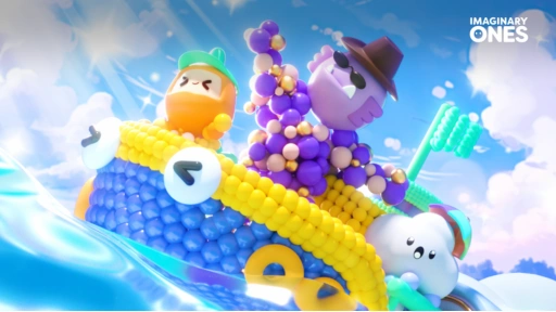 A video still from Imaginary Ones featuring fully animated 3D characters on a colorful boat.